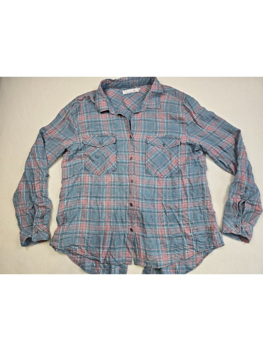 Billy T Womens XL Plaid Button-Up Shirt With Lace-Up Back Detail 100% Lyocell